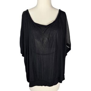 AMBIANCE APPAREL Black Jersey Knit Chiffon Sheer Yoke Back Top Sz 3XL
